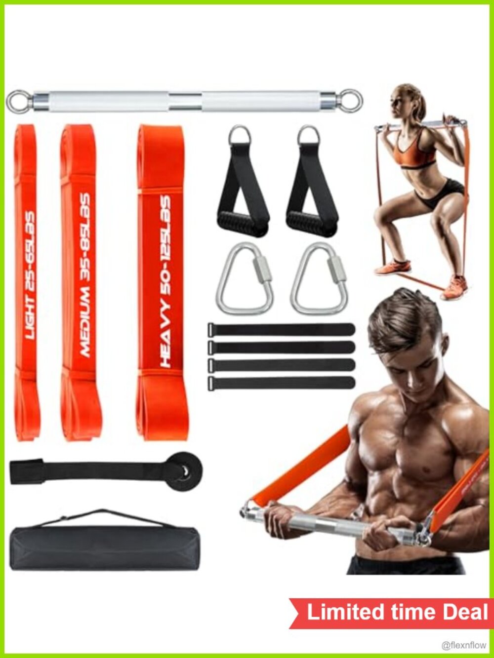 Resistance Bar Set 23in Steel 3 Stackable Bands 500LBS Home Gym Kit